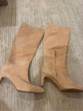 Women's Tan Suede Mid-Calf Heel Boots